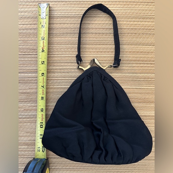 Kent Vintage Art Deco Black Evening Handbag Gold Hardware Integrated Coin Purse - Picture 13 of 14